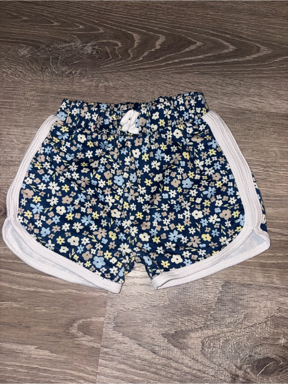 Girls Navy Floral Athletic Shorts with White Trim